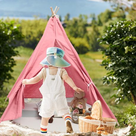 Kids Teepee Tent Cotton Canvas Indoor Playroom Playhouse Nook - Pink