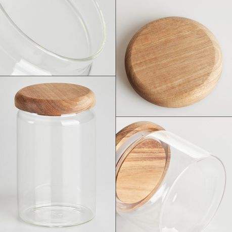 3pc Glass Canister Set with Acacia Lids