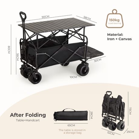 Folding Camping Wagon with Roll-Top Table | 120L