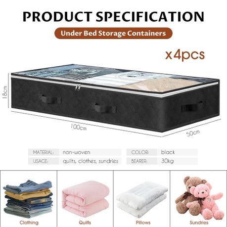 Chenshia 90L Underbed Storage Containers Clothes Blankets Winter & Handles - Grey