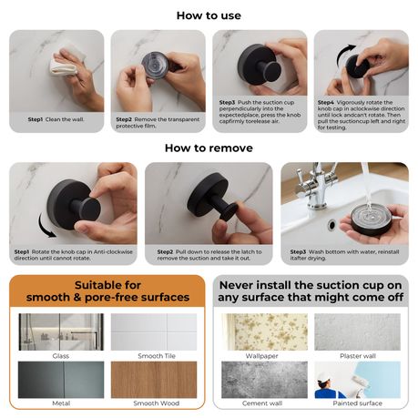Multifunctional Stainless Steel Vacuum Bath Towel Wall Hook-4pc