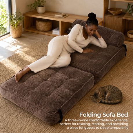 Brown 3-in-1 Folding Sofa Bed