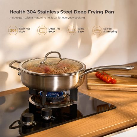 304 Stainless-Steel Deep-Frying Pan with Lid