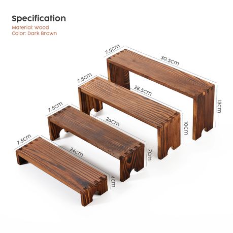 Solid Wood Display Risers 4Pc Retail Showcase Shelf Stand