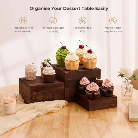 Wooden Dessert Display Riser Set - 3 Sizes (6 Pack)