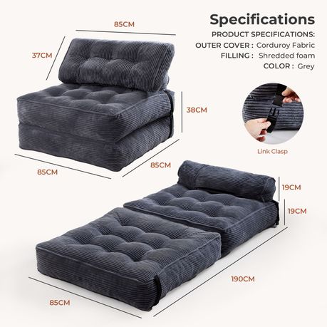 Grey 3-in-1 Folding Sofa Bed