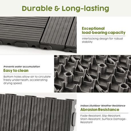 Chenshia 6PC DIY Eco Friendly Interlocking Deck Tile Outdoor Patio Flooring