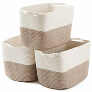White & Beige Cotton Rope Storage Basket Set (3 Piece)