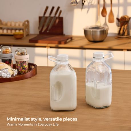 1.9L Glass Milk Bottles with Airtight Lids | 2-Pack