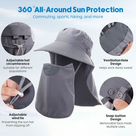 Sun Protection Hat with Neck Flap - Grey