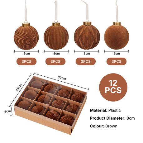 Chenshia 12Pc Velvet Pendant Decor Ball Shatterproof Ball Ornament Set