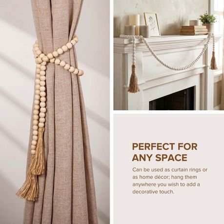 2-Piece Farmhouse Wood Beads Garland with Tassels Boho Home Decor