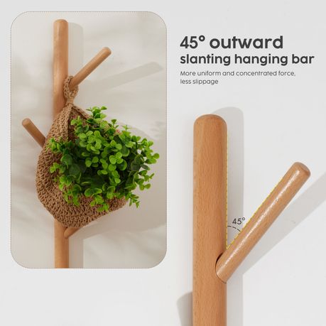 Wall Mounted Coat Rack Solid Wood 4 Hook Entryway Clothes Hanger