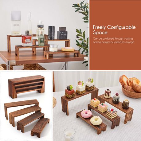 Solid Wood Display Risers 4Pc Retail Showcase Shelf Stand