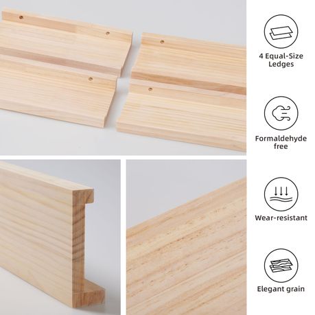 Solid Wood Floating Shelves Wall Mount -4Pc Picture Ledge Decor