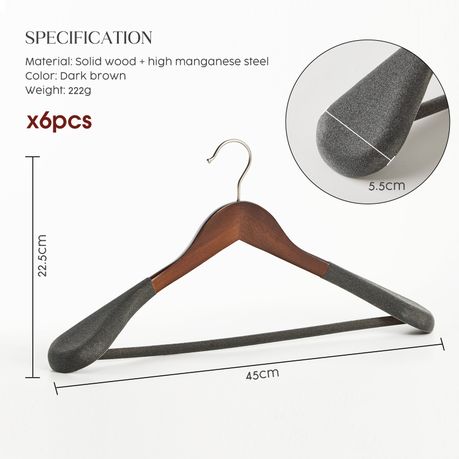 Wide Velvet Wood Hangers Nonslip Clothes Rack for Suit Coat Jacket - Dark brown