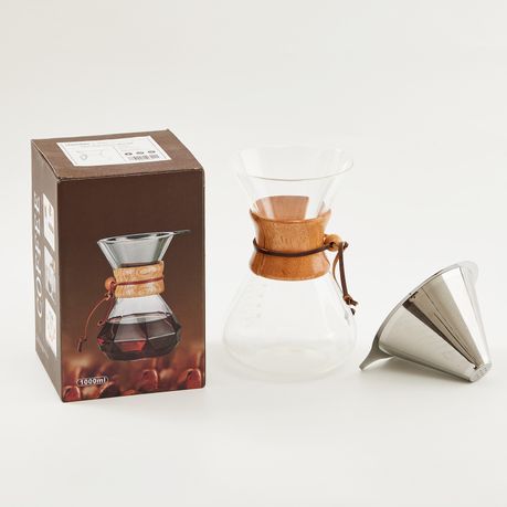 Chenshia 1L Glass Pour Over Coffee Maker Stainless Steel Filter & Wood Grip