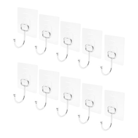 Self-Adhesive Hooks 10 Pack Transparent No Drill Heavy Duty Wall Hangers