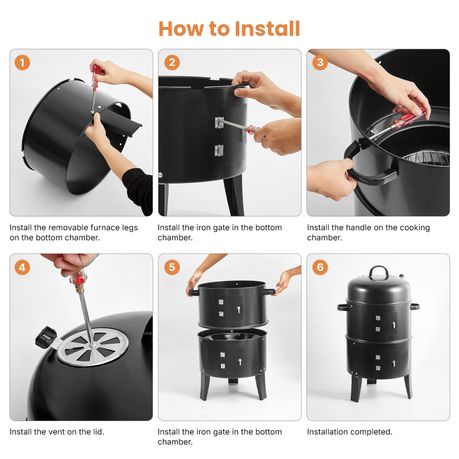 3-in-1 Vertical Charcoal Braai & Smoker BBQ Grill with Thermometer
