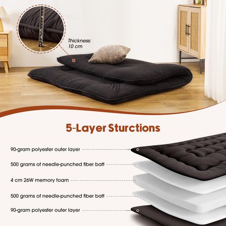 Futon Style Mattress Tri Fold Memory Foam Floor Bed