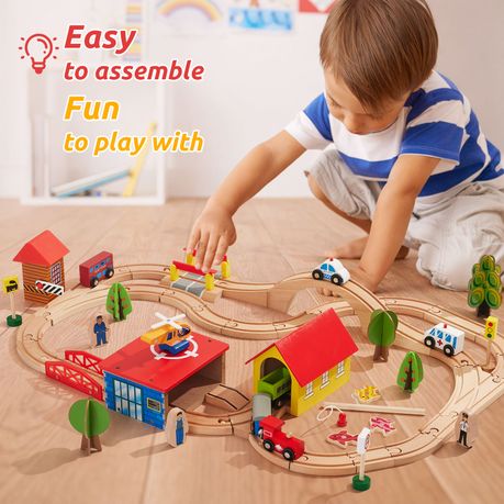 Wooden Train Set Tracks Railway Toy