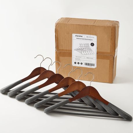 Wide Velvet Wood Hangers Nonslip Clothes Rack for Suit Coat Jacket - Dark brown