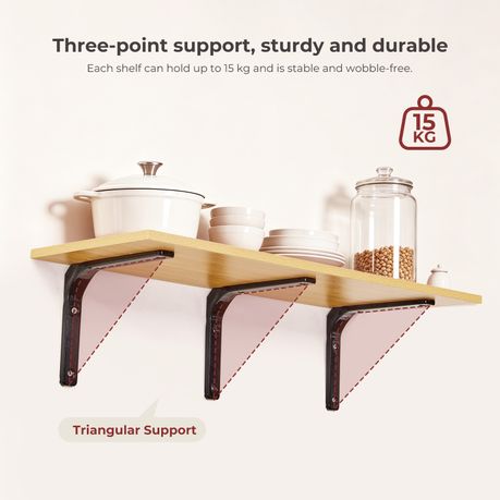 80cm Floating Wall Shelf with Metal Brackets - Beige