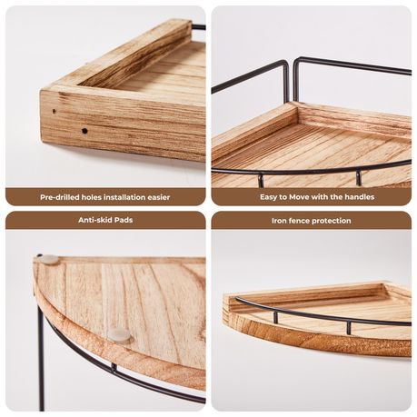 Chenshia Wooden Corner Shelf Kitchen Organiser Countertop Storage Rack