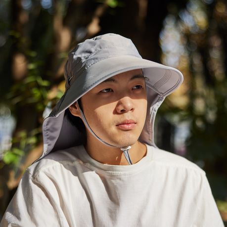 Sun Protection Hat with Neck Flap - Grey