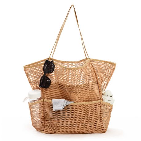 Mesh Beach Tote Bag - Brown