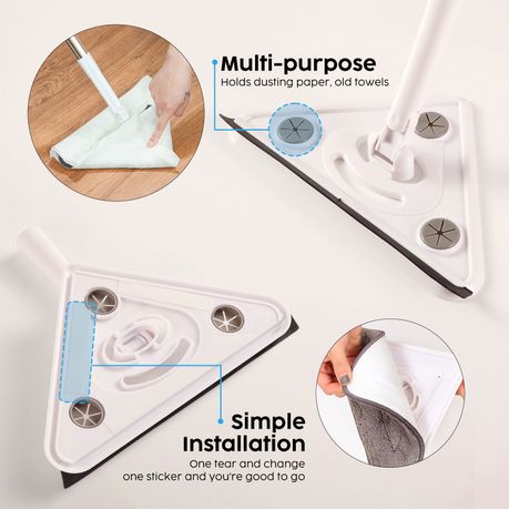 3-in1 Triangular Wall Mop Window Cleaning Kit - Squeegee Extension Pole