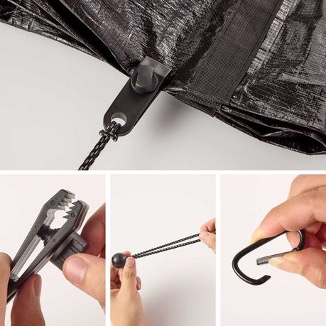 Tarp Clips Heavy Duty 12-Piece Camping Tent Clamps Bungee Ball Cord Set
