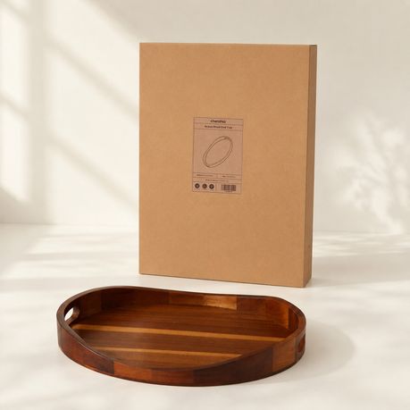 Oval Acacia Wood Serving Tray with Handles