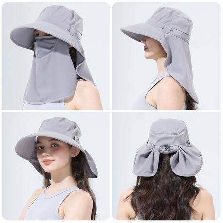 Sun Protection Hat with Neck Flap - Grey