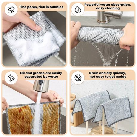 10-Pack Non-Scratch Dishcloth Set - Steel Mesh Cleaning Cloths
