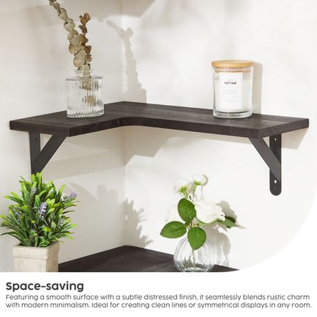 Wall Mounted Floating Corner Shelf Wooden Storage Rack Display Unit - 4 Pack