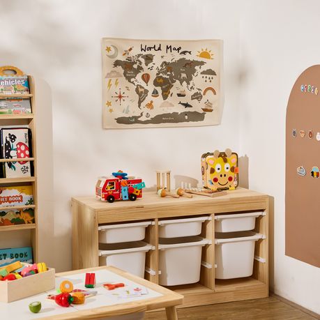 Cotton Kids Wall Poster | World Map with Animals | 70 × 48 cm