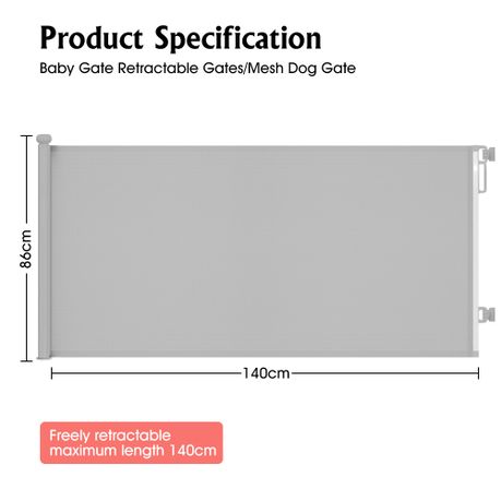 Extra Wide Retractable Baby Gate Mesh Safety Barrier - 1.4m