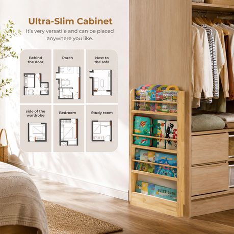 Solid Pine Kids Bookshelf | 4-Tier Front-Facing Display Rack