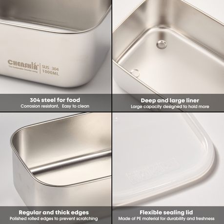 1000ml Stainless Steel Food Storage Containers with Lids - 5 Pack