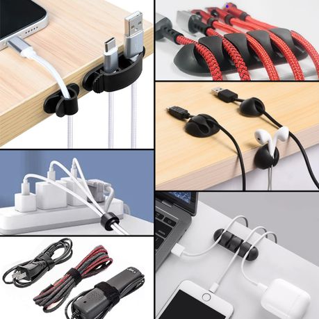 Airtight Cable Storage Box Set of 2 with Bamboo Lids | White