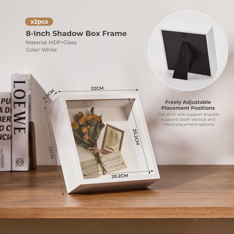 White 20cm Shadow Box Frame - 3D Deep Display Case (2 Pack)
