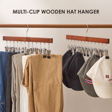 Wooden Multi-Pant Hangers with Anti-Slip Clips - 2 Pack