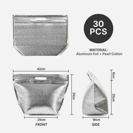 42x31cm Insulated Aluminium Foil Storage Bags - 30 Pack