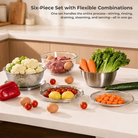 6-Piece Stainless Steel & Glass Mixing Bowl Set