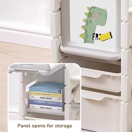 4-Tier Kids Toy Storage Organizer Cabinet with Bins & Drawing Board