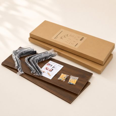 80cm Floating Wall Shelf with Metal Brackets - 2pc Brown