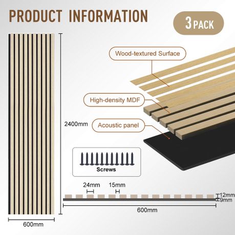 3-Piece 3D Oak Wood Slat Wall Panel - DIY Acoustic Wall Art Décor