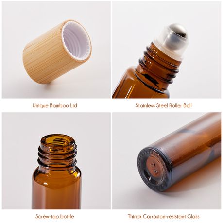 10ml Bamboo Travel Bottles Refillable Glass Roller Set