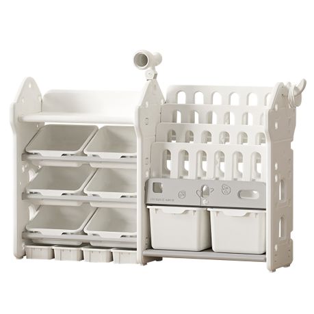2-in-1 Kids Bookshelf Toy Storage Organizer with 12 Removable Bins